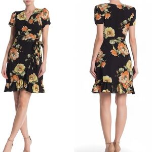 AUM.  Chic Floral Midi Dress - Black and Orange